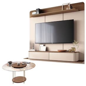 Home Suspenso Galax Castanho Off White e Mesa Sky com Tampo de Vidro Castanho- HB Móveis