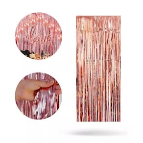 Cortina Metalizada Franja Metálica Decoração Festas Rose