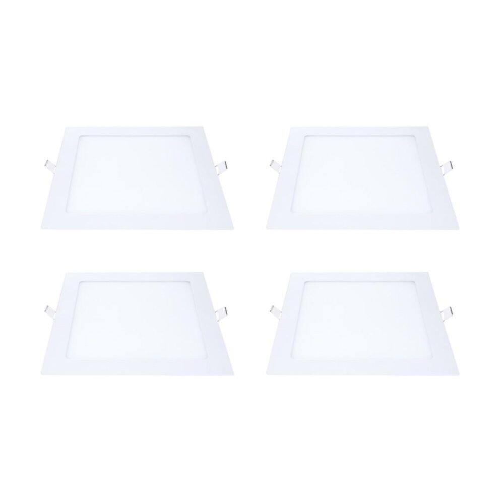 Kit 4 Painel Led Embutir Quadrado Luz Quente 3000K 18W 22Cm