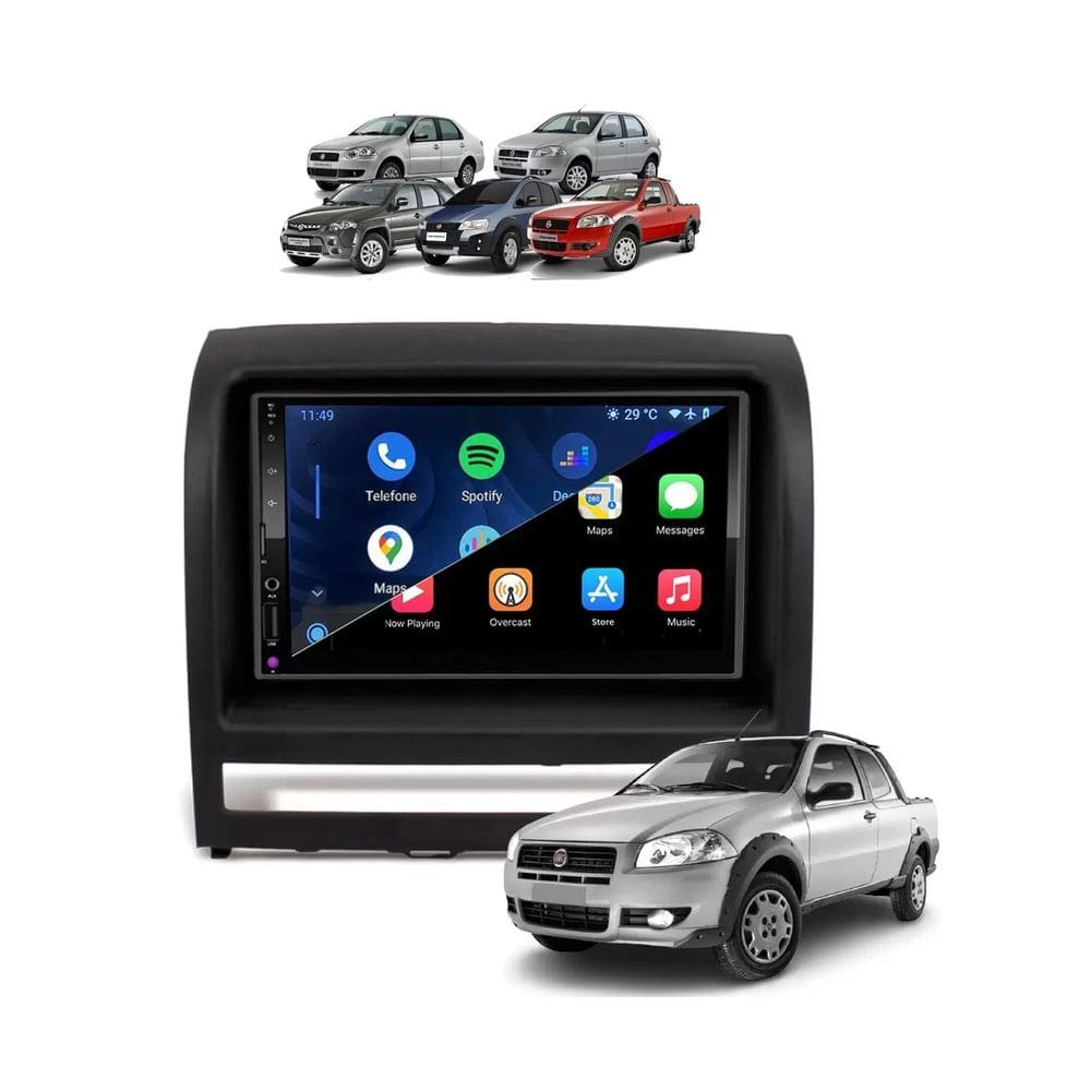 Kit Multimídia Palio 2005 2006 2007 2008 2009 2010 2011 7 Pol Carplay Androidauto Cm7 Faaftech