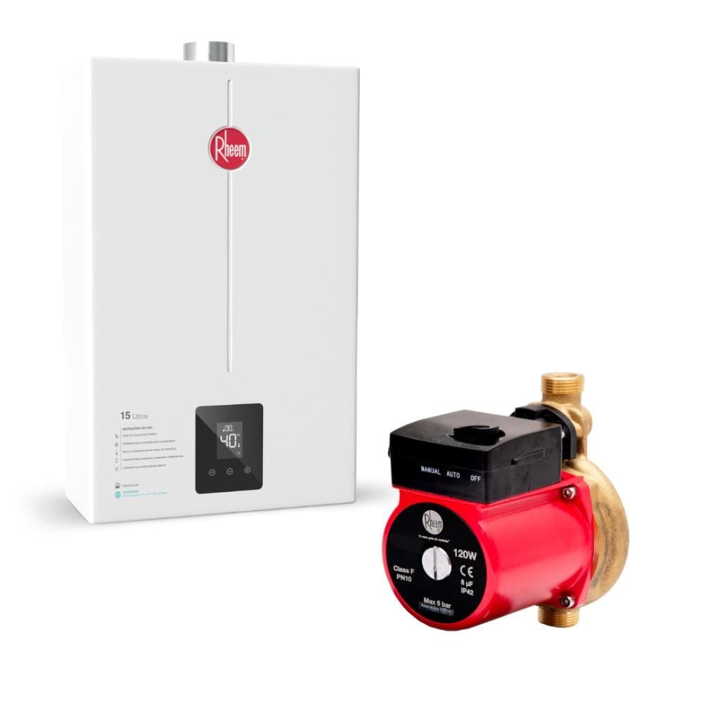 Kit Aquecedor 15 Litros GLP Bivolt + Bomba 120W 220V Rheem