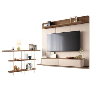 Home Suspenso Galax Castanho Off White e Aparador Infinity Castanho- HB Móveis