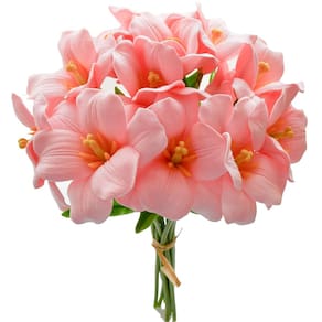 Flores falsas de seda artificial de tulipa Mandy Pink x12 35cm