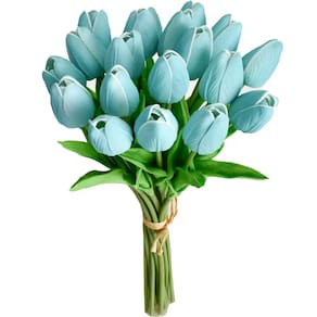 Flores falsas de seda de tulipa artificial Mandy`s Robin Egg Blue