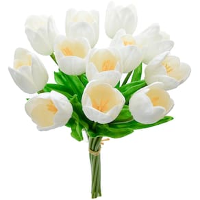 Flores falsas de seda artificial de tulipa Mandy White x12 35cm