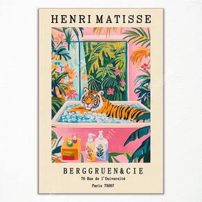 Arte de parede em tela vintage Henri Matisse Tiger na banheira 40x60cm