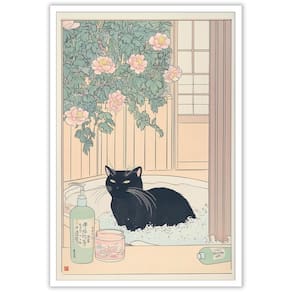 Arte de parede Impressão em tela Japanese Black Cat 40x60cm sem moldura