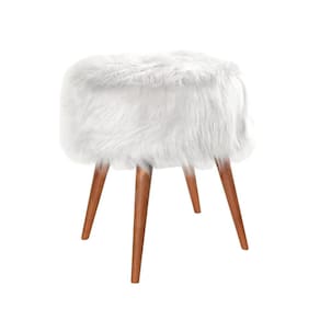 Puff Banqueta Decorativa Pelo Alto Branco 4 Pés Palito Top