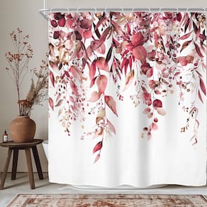 Cortina de chuveiro Riyidecor Burgundy Eucalyptus Leaves 180x180cm