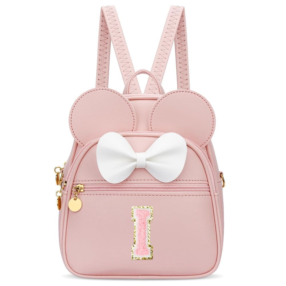 Mini mochila KKXIU Girls Initial Bowknot rosa de couro sintético