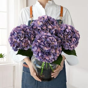 Buquê de flores de hortênsia de seda artificial JINWOE, 4 peças de buquê roxo