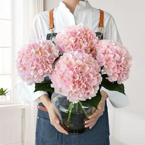 Flores artificiais JINWOE, hortênsias rosa, seda, 22 cm, 4 unidades