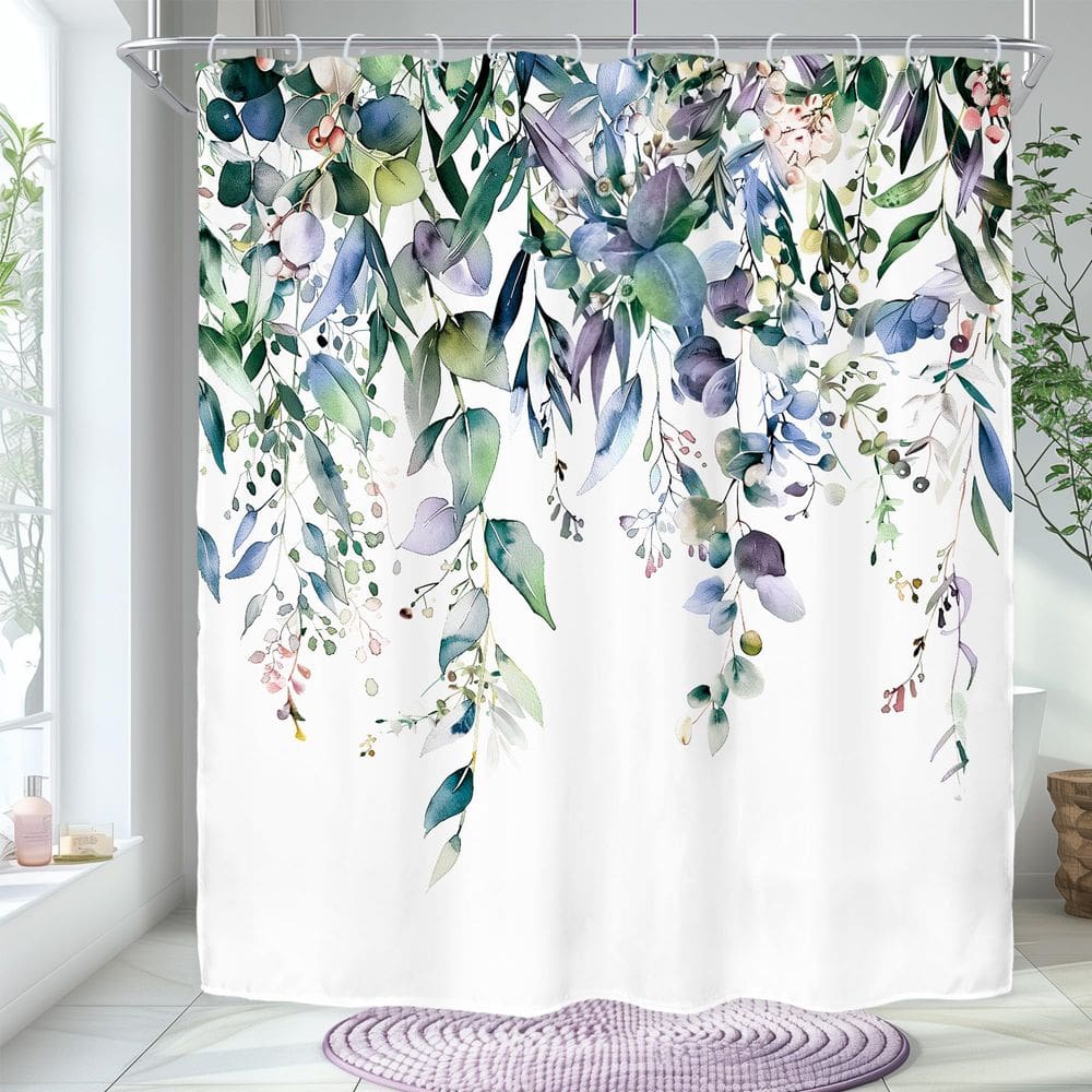 Cortina de chuveiro Riyidecor Extra Long Azul Marinho Teal Eucalyptus