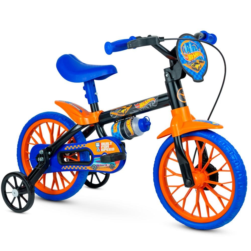 Bicicleta Infantil Aro 12 com Rodinhas Garrafinha 200ml Plaquinha Hot Wheels Nathor