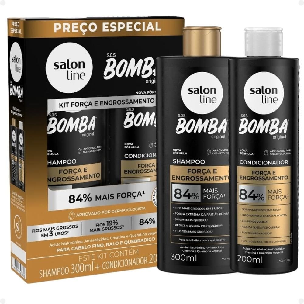 Kit Salon Line SOS Bomba Força e Engrossamento: Shampoo 300ml e Condicionador 200ml