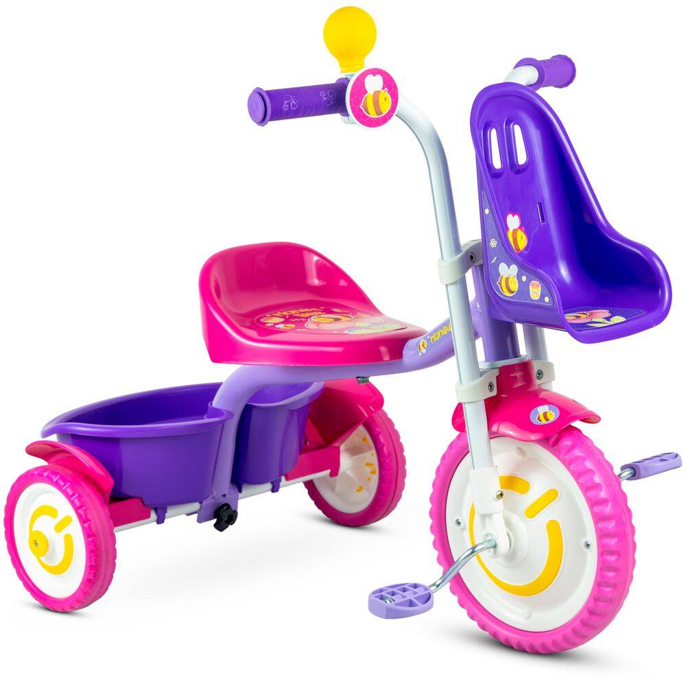 Triciclo Infantil Abelhinha com Buzina 3 Rodas Cestinhas até 21kg Nathor
