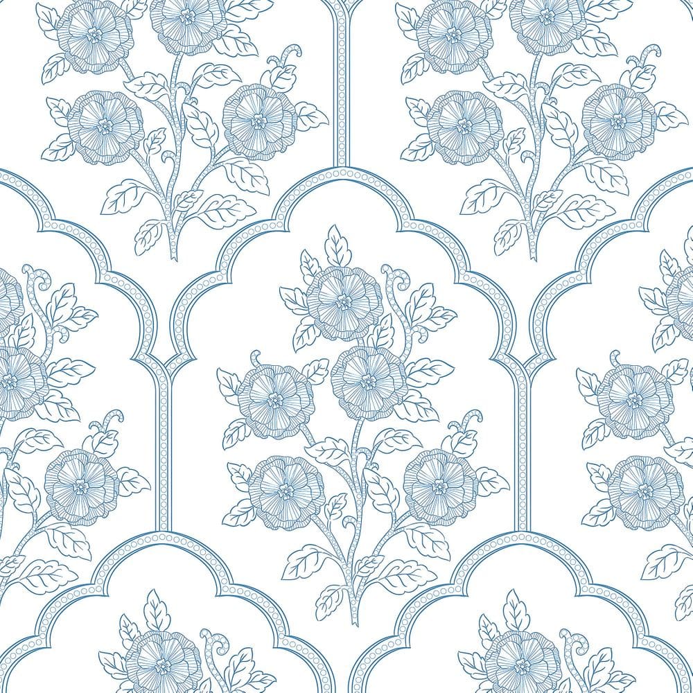 Papel de parede Safiyya 197x44cm Vinil floral azul e branco