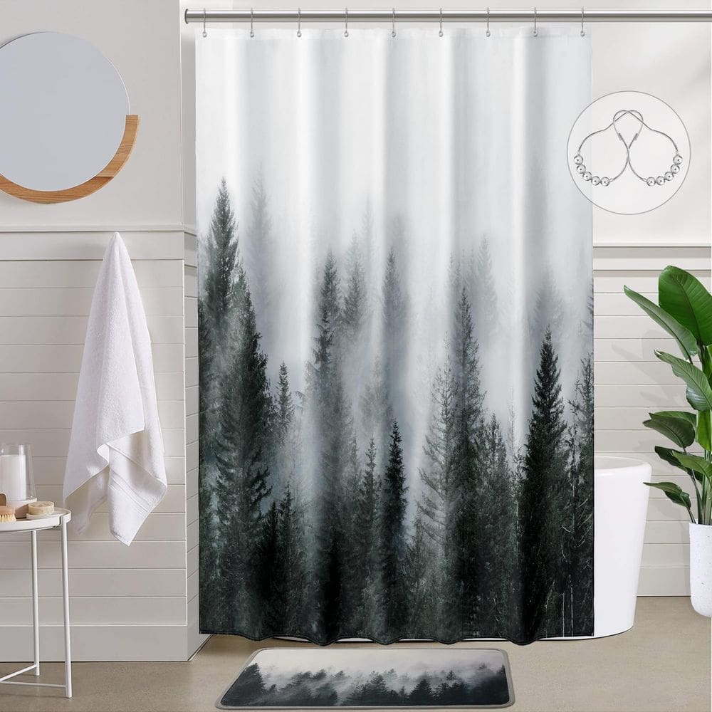 Cortina de chuveiro ORTIGIA Misty Forest 137x198cm Verde escuro