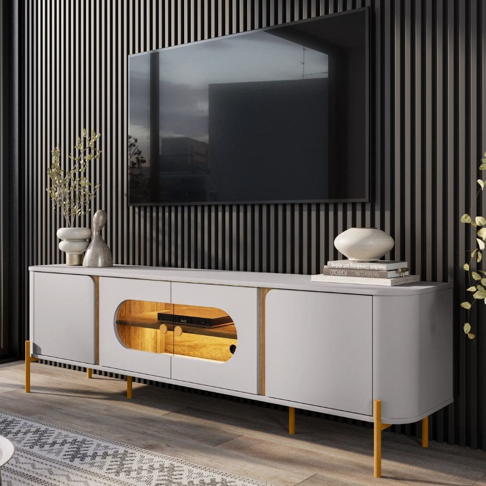 Rack para TV Até 55 Polegadas com LED e Vidro Reflecta 4 Portas com Pés Juquehy Bechara