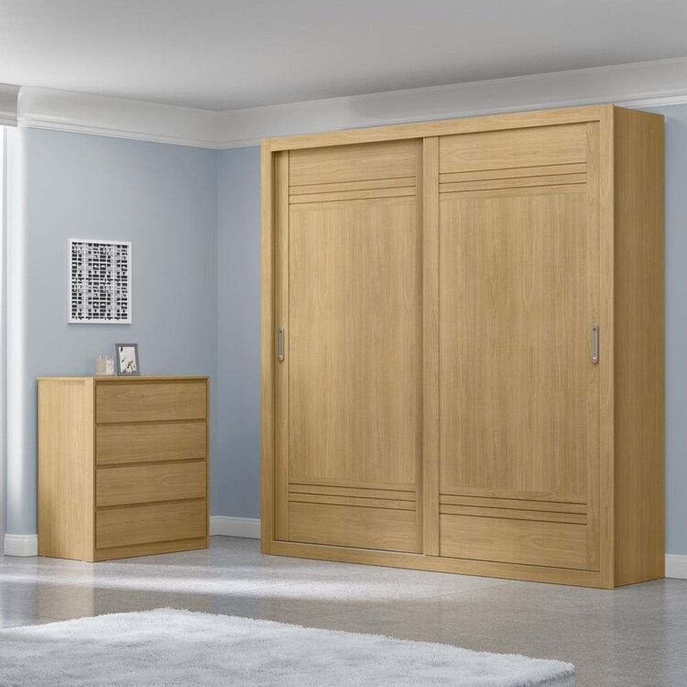 Guarda-Roupa Casal 100% MDF 2 Portas de Correr 4 Gavetas Trípoli com Cômoda Carla Castanho Usinado