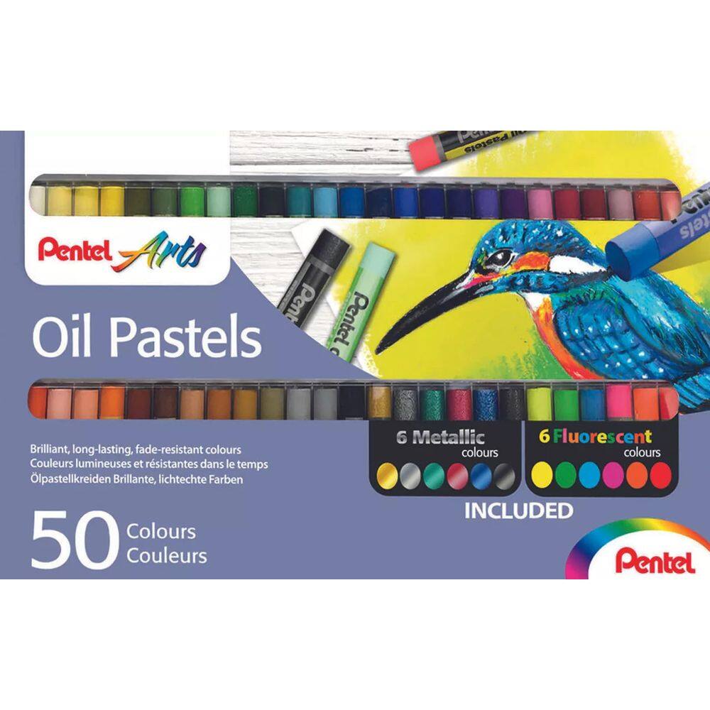 Giz Pastel Oleoso 50 Cores Com Metalica Fluorescente Pentel