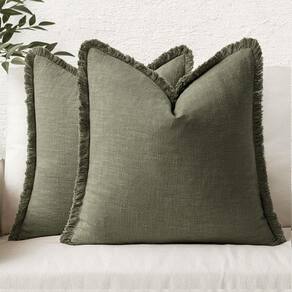 Capas de almofada MIULEE Linen Fringe verde oliva 40x40cm
