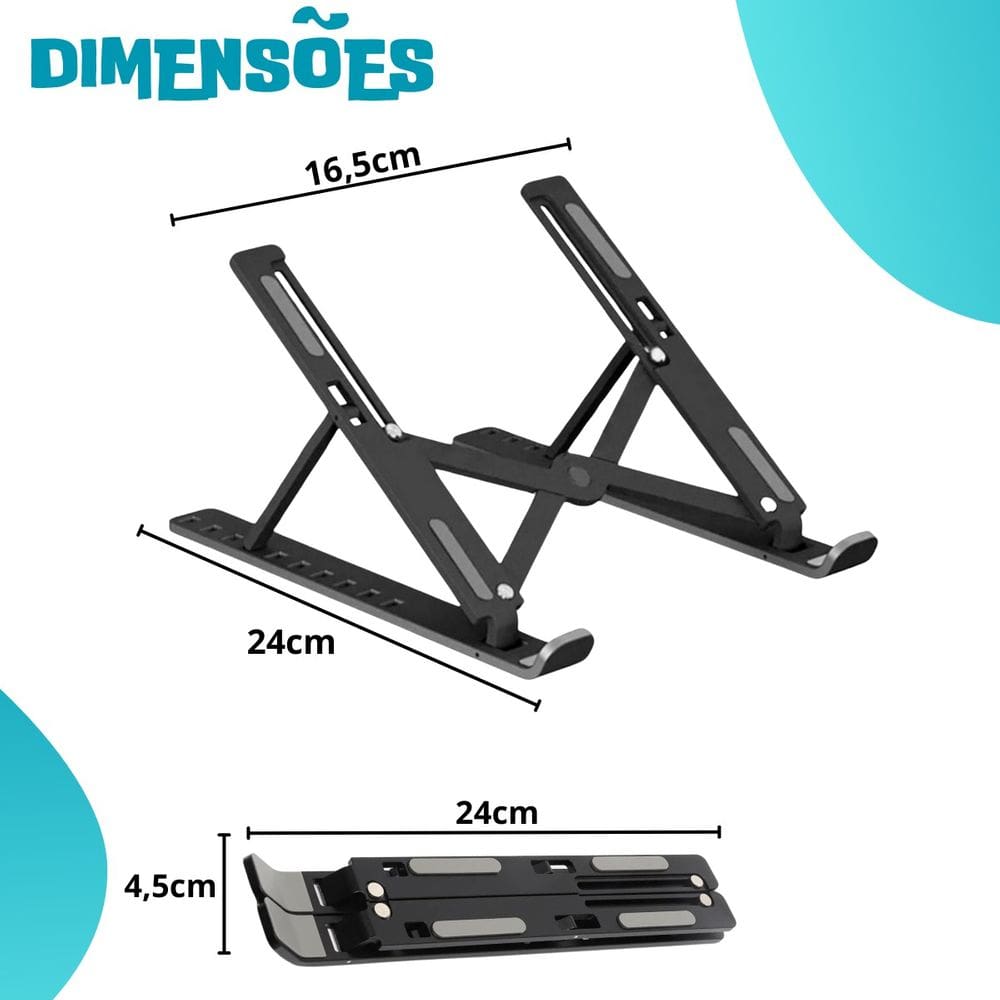 Suporte Notebook Ajustavel Dobravel em Aluminio Preto
