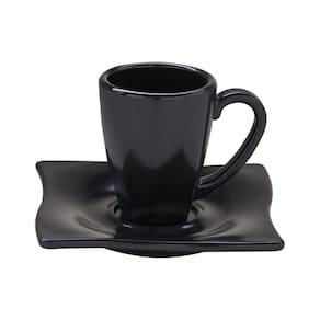 Xícara Elegance Para Café Com Pires 80ml Preta em Policarbonato Linha Profissional Cook VEM