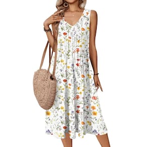 Colete Zeagoo 2025 A Line com decote em V com bolsos branco floral S