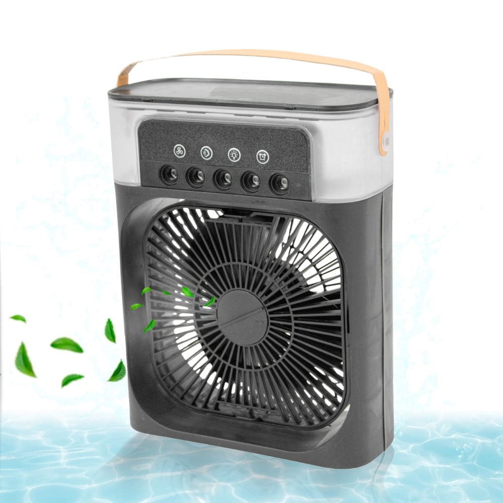 Ventilador Portátil Iluminação Umidificador Climatizador USB De Mesa Cor:Preto