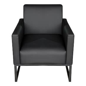 Poltrona Decorativa Estilo Industrial Recepção Base de Metal Corino Preto