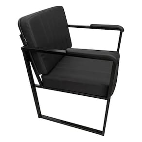 Poltrona Decorativa Estilo Industrial Recepção Base de Metal Corino Preto