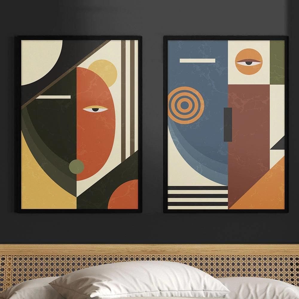 Kit 2 Quadros Decorativos Cubismo Abstrato 45X34Cm - Vidro