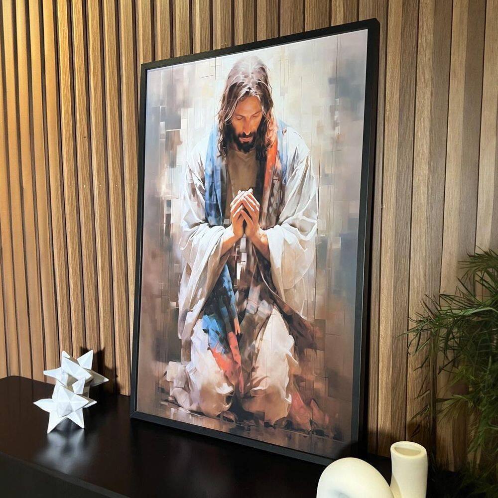 Quadro Decorativo Jesus Em Oração 24X18Cm - Com Vidro