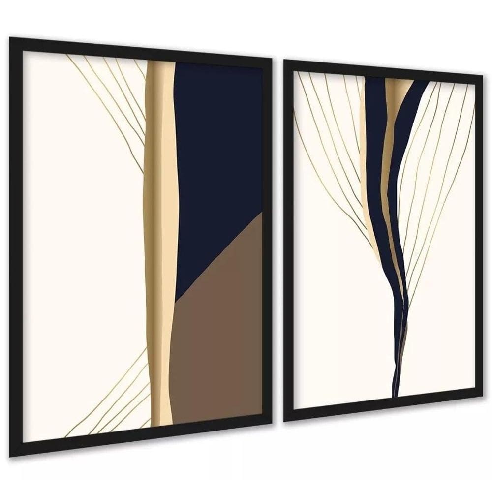 Kit 2 Quadros Elegantes Neutros Abstratos 45X34Cm