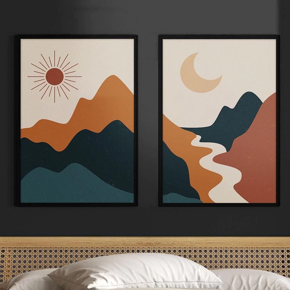 Kit 2 Quadros Estilo Boho - Paisagens 45X34Cm