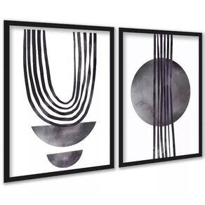 Kit 2 Quadros Modernos Cinza Sala Ou Quarto 45X34Cm - Vidro