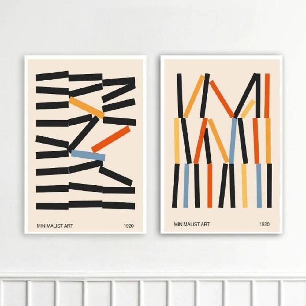 Kit 2 Quadros Decorativos Bauhaus Minimalista 24X18Cm Vidro