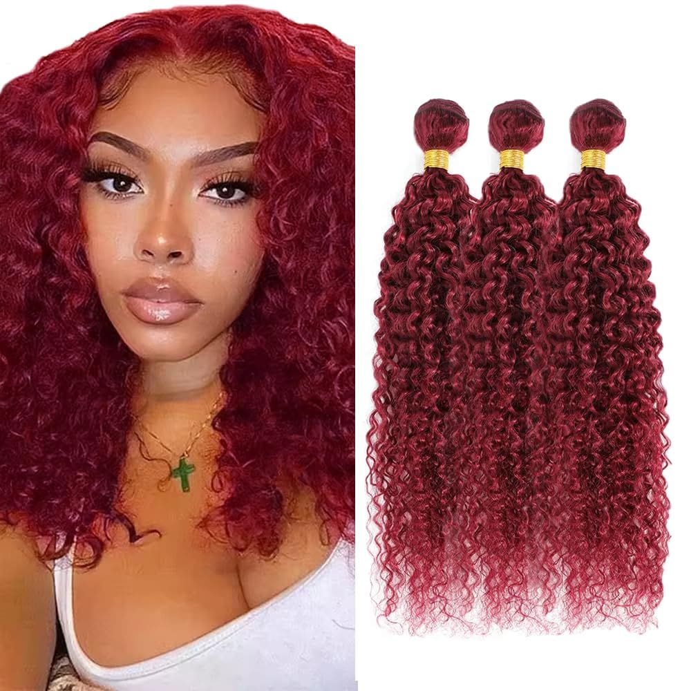 Extensões de cabelo CnumGunm Burgundy Kinky Curly 3 pacotes 99J