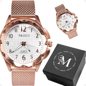 Relógio Silicone Feminino Inox Rose Prova Dágua + Caixa Social Moda Strass Inoxidável