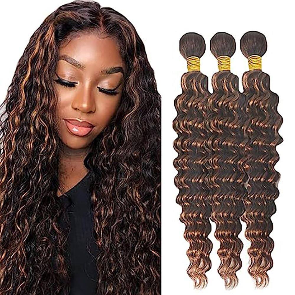 Pacotes de cabelo HeiOwuio P4/30 Deep Wave Highlight Brown 50cm
