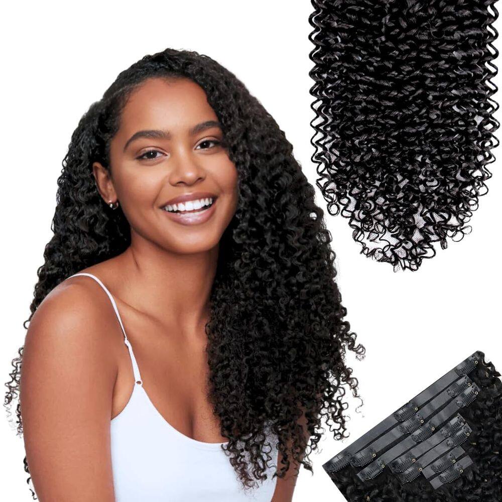 Extensões de cabelo SIYUSI Curly Clip em 130 g, 7 unidades, preto natural