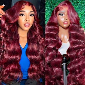 Perucas frontais de renda Lukymart 99j Burgundy Body Wave 20"
