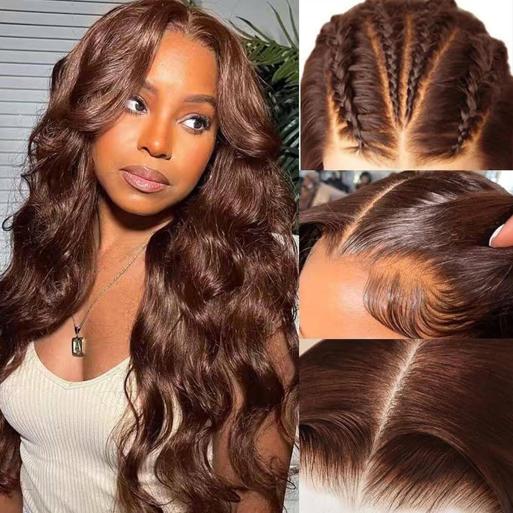 Peruca frontal de renda KEKEYY Chocolate Brown 22" Body Wave