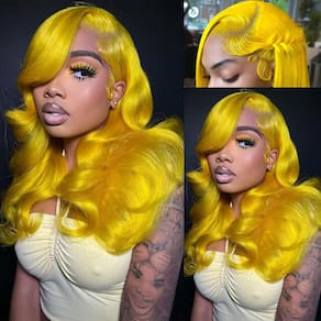 Peruca XIAPAY Yellow Body Wave 100% cabelo humano 50 cm 200% densidade