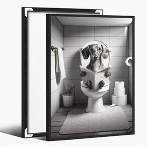 Arte de parede Funny Dachshund Bathroom Dog lendo jornal