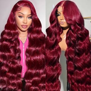 Peruca frontal de renda Boumon 99j Burgundy Wave 60 cm 200% de densidade