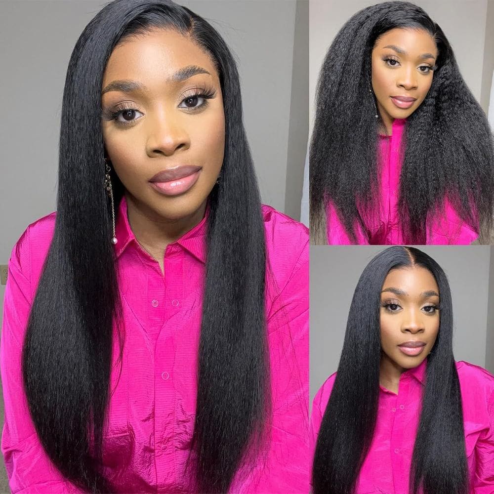 Peruca UCUVIC Kinky Straight 14 cm HD Lace Front 180% de densidade