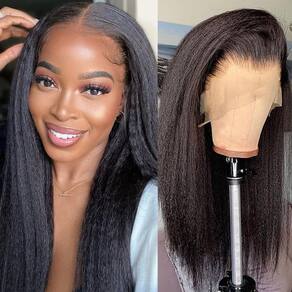 Peruca frontal de renda GOLFMAX Yaki Straight 18", cabelo humano