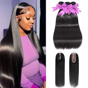 Fecho de renda HD Hair Weave QIYING 2x6 com 3 pacotes de 16-20"